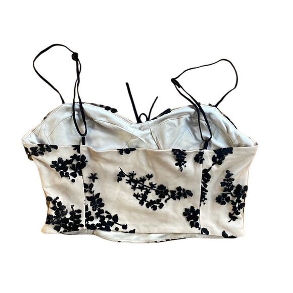 Zara Velvet Floral corset crop bustier corset style top medium tan and black - Picture 2 of 7